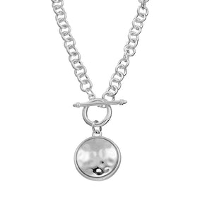 Silver Necklace with Beaten Dome Pendant & Fob