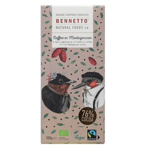 Bennetto Natural Foods co Coffee in Madagascar 100G Chocolate Bar