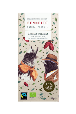 Bennetto Natural Foods co Toasted Hazelnut 100G Chocolate Bar