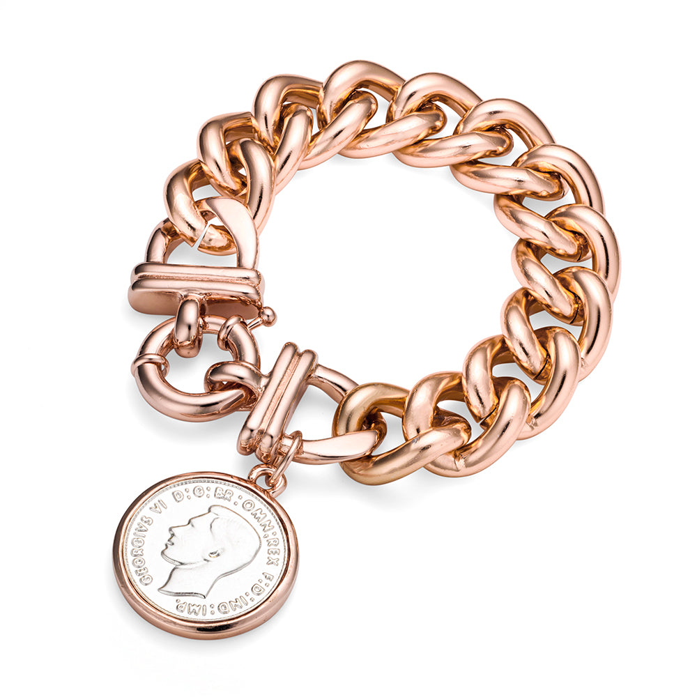 Rose Gold Fashion Link Bracelet with Coin Pendant