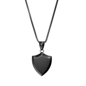 Unisex Black Stainless Steel Shield Pendant