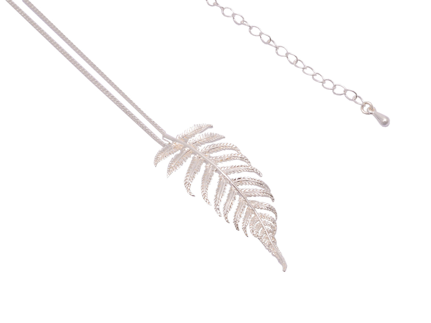 Silver Dainty Fern Long Chain Pendant