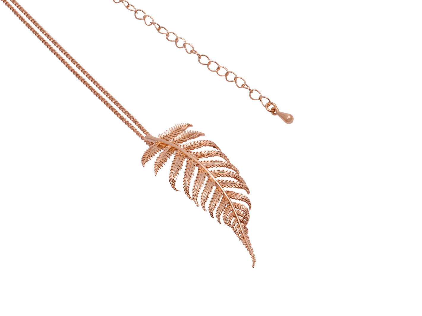 Rose Gold Dainty Fern Long Chain Pendant