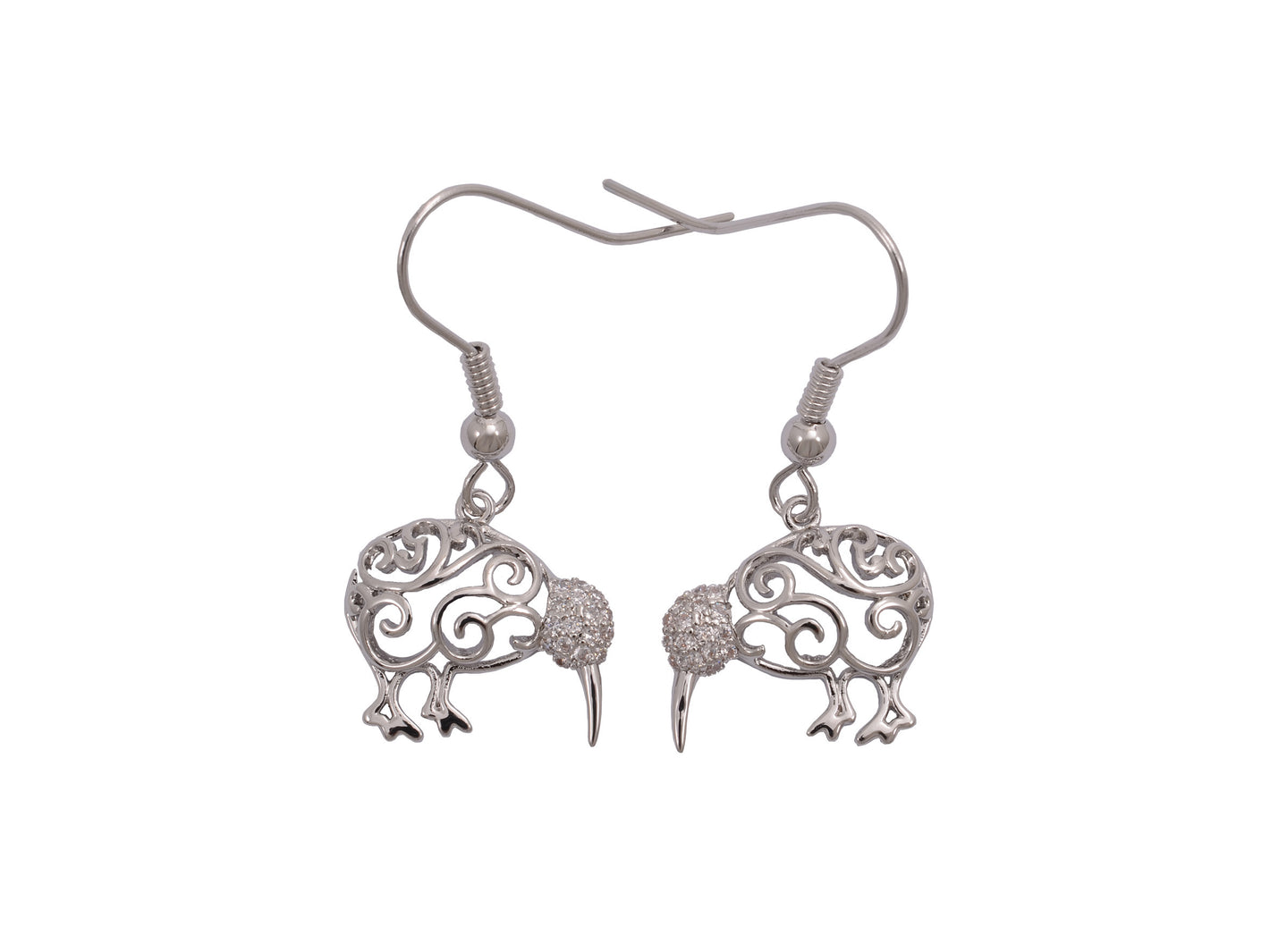 Silver Rhinestone Kiwi Earrings