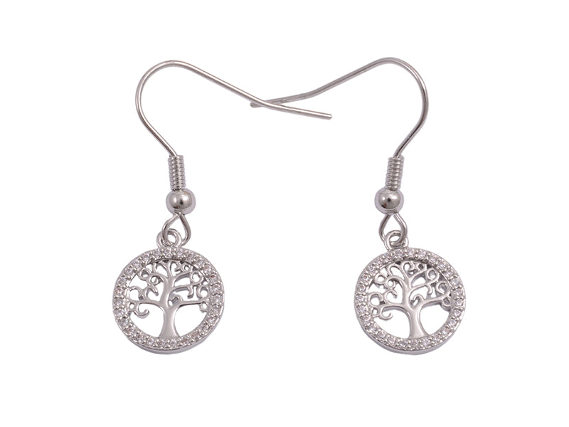 Silver Rhodium Tree of Life Earrings