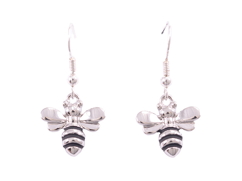 Silver Rhodium Bee Earrings