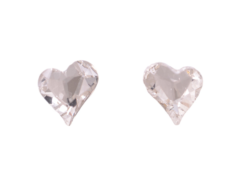 Glass Heart Rhodium Earrings