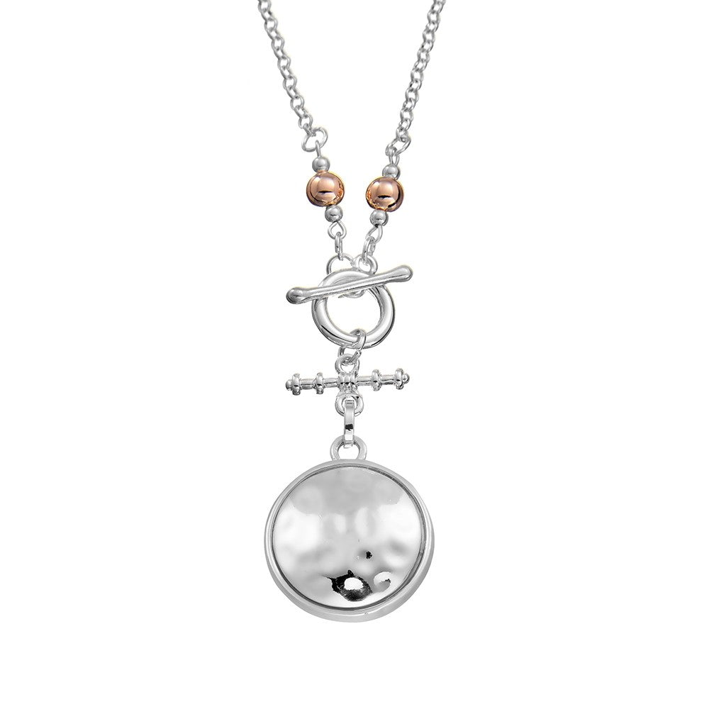 Silver Necklace with Beaten Dome Pendant & Fob