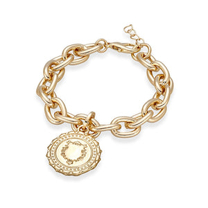 Gold Fashion Oblong Link Bracelet with Shield Pendant