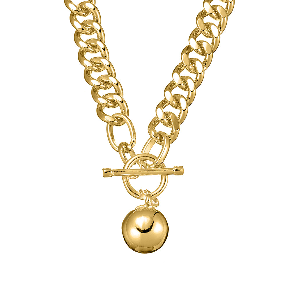 Gold Link Fob Necklace with Ball Pendant