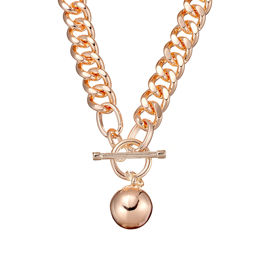 Rose Gold Link Fob Necklace with Ball Pendant