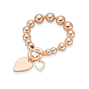 Rose Gold Fashion Ball Bracelet with Heart Charms