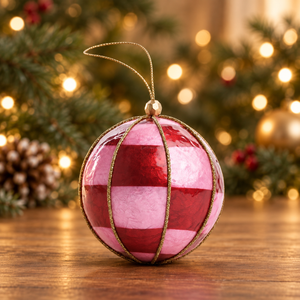 Hand Painted Squared Capiz Hand Painted Bauble Pink & Red - Available Mid October