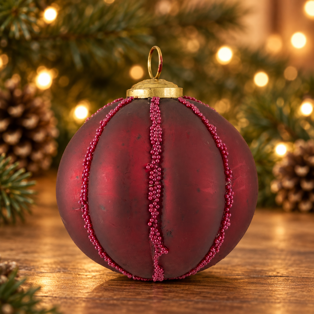 Red Glass and Fuchsia Bead Bauble - Available Mid October