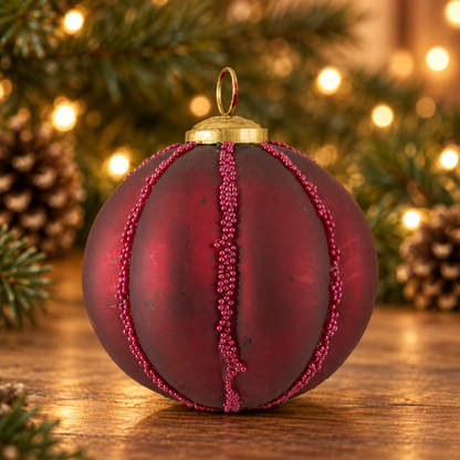Red Glass and Fuchsia Bead Bauble - Available Mid October