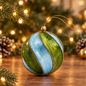 Twirl Hand Painted Capiz Bauble Green and Pale Blue - Available Mid October