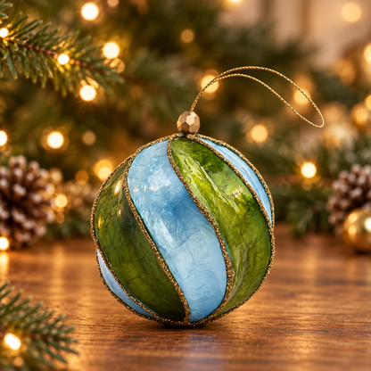 Twirl Hand Painted Capiz Bauble Green and Pale Blue - Available Mid October