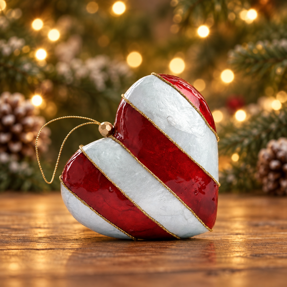 Hand Painted Stripe Capiz Heart Decoration - Small
