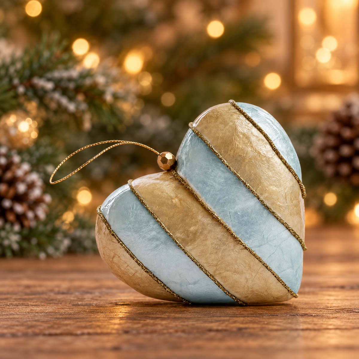 Gold Stripe Capiz  Heart Decoration - Available Mid October