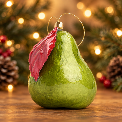 Hand Painted Capiz Pear Decoration Green - set of two - Available Mid October