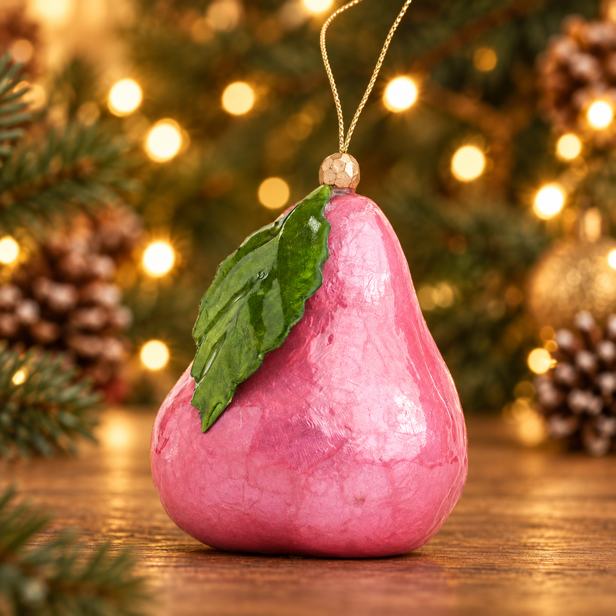 Hand Painted Capiz Pear Decoration Pink - set of two - Available Mid October