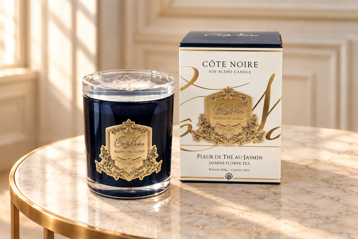 Côte Noire - CRYSTAL GLASS LID 450G SOY BLEND CANDLE - JASMINE FLOWER TEA