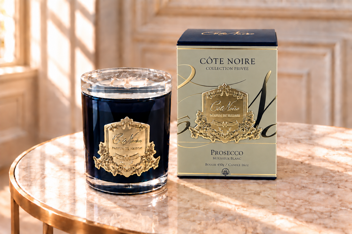 Côte Noire - CRYSTAL GLASS LID 450G SOY BLEND CANDLE - PROSECCO