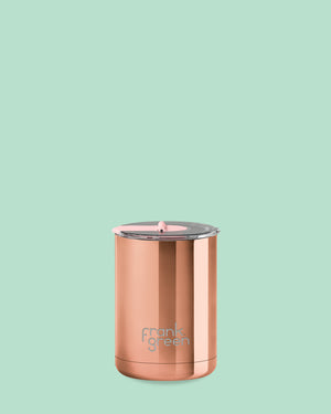 LIMITED EDITION Rose Gold Crome Ceramic Coffee Cup with Hinged Lid 355ml