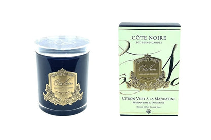 Côte Noire 450g Candle - Dark Vessel with Gold Badge - Persian Lime and Tangerine