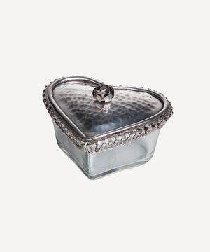 Glass Heart Box with Silver Rose Lid