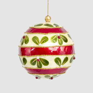Hand Painted Capiz Bauble - Red with Green Leaf Decoration - Available Mid October