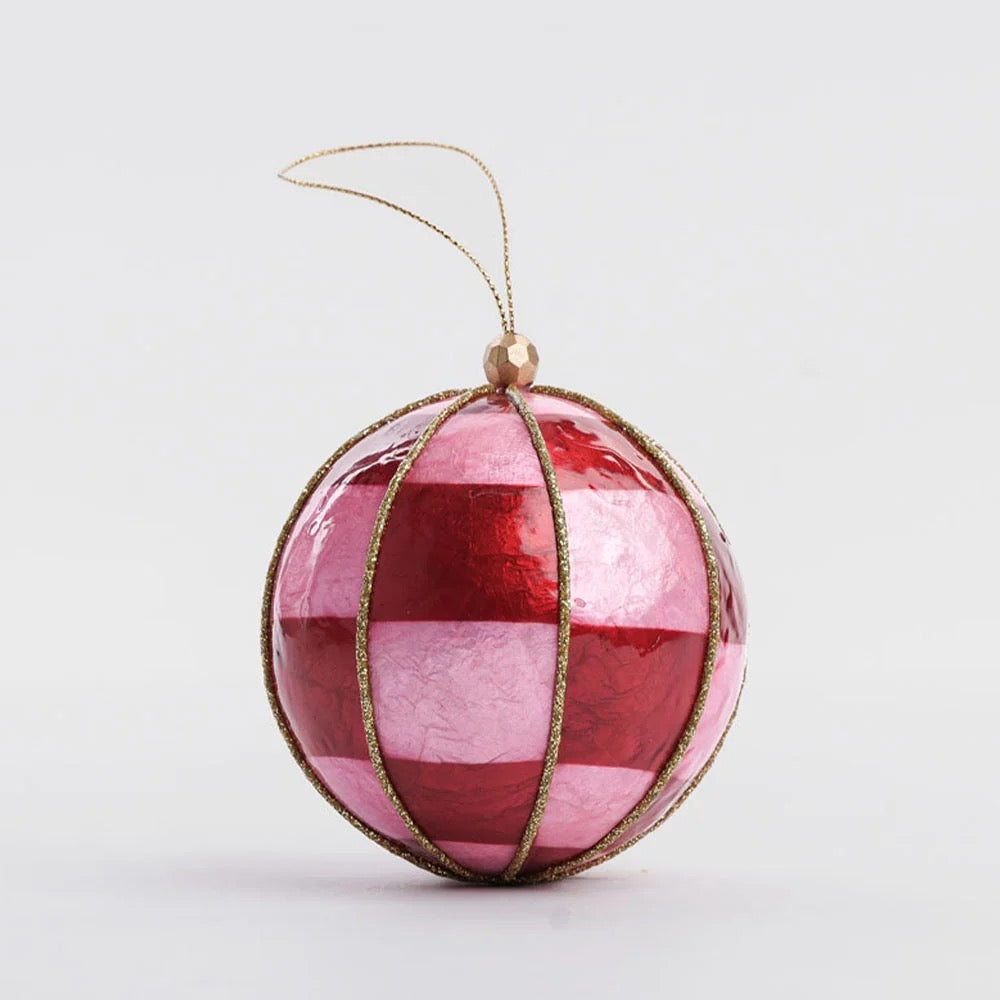 Hand Painted Squared Capiz Hand Painted Bauble Pink & Red - Available Mid October