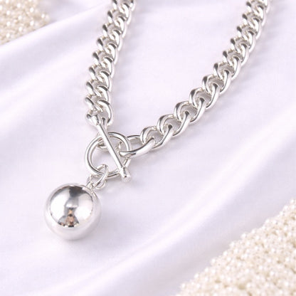 Silver Link Fob Necklace with Ball Pendant