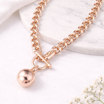 Rose Gold Link Fob Necklace with Ball Pendant