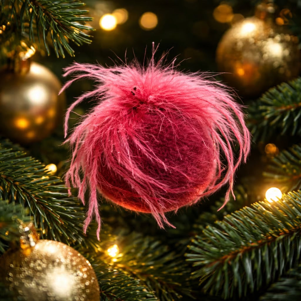 Red Velvet Feather Topped Christmas Decoration - Available Mid October