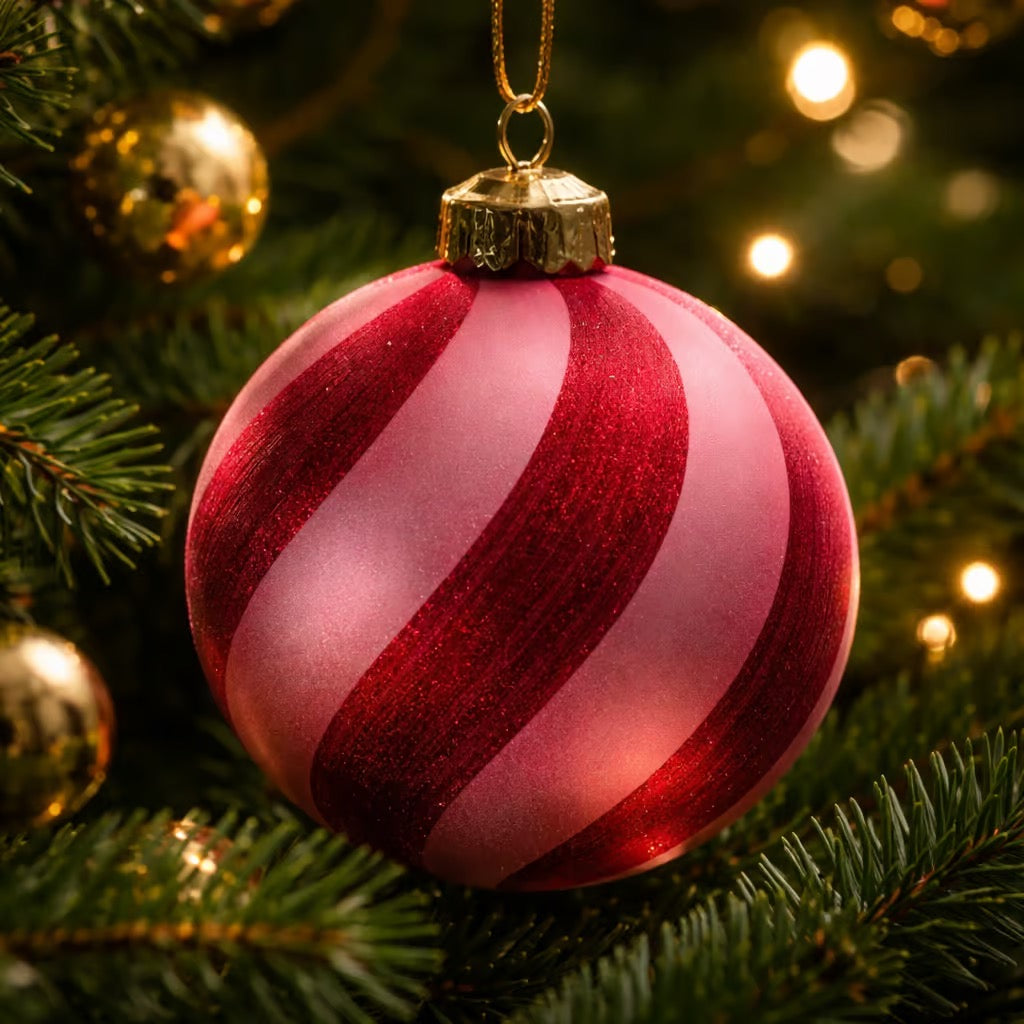 Striped Pink & Red Velvet Christmas Decoration - Available Mid October