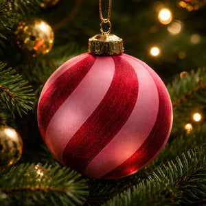 Striped Pink & Red Velvet Christmas Decoration - Available Mid October