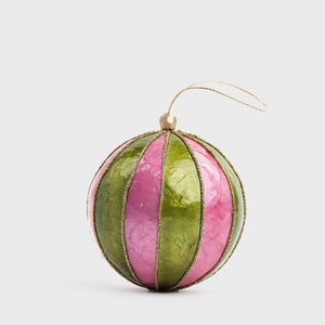 Stripe Hand Painted Capiz Bauble Green and Pink - Available Mid October