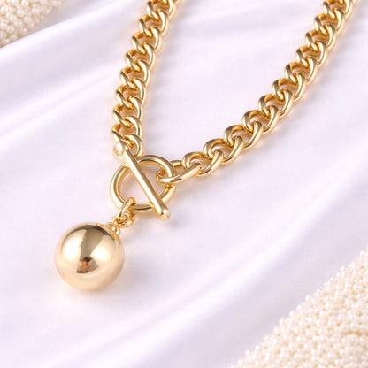 Gold Link Fob Necklace with Ball Pendant