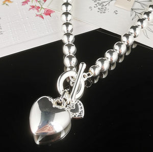 Silver Heart Necklace with Ball Chain