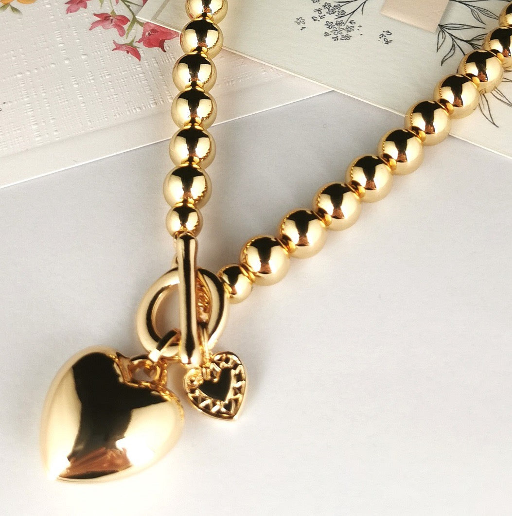 Gold Heart Necklace with Ball Chain