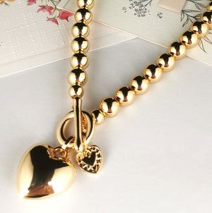Gold Heart Necklace with Ball Chain