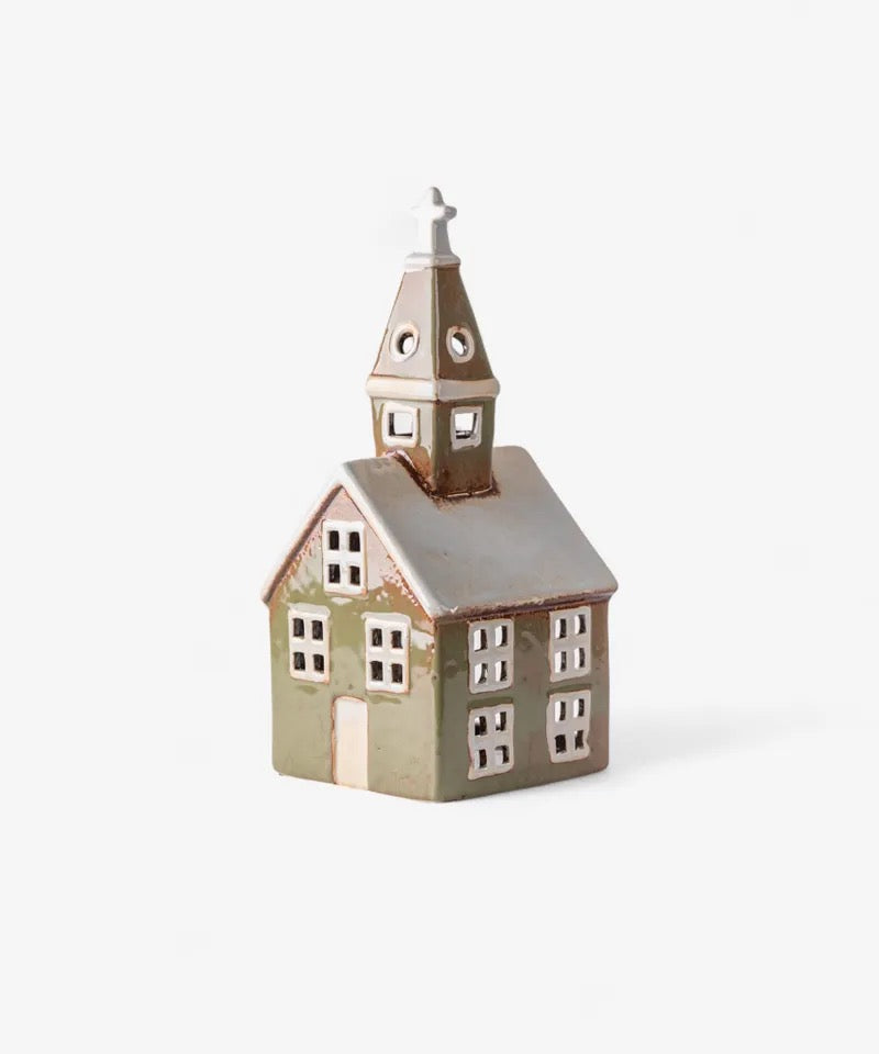 Alsace Tea Light Church Olive Green