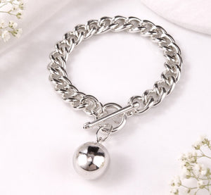 Silver Curb Link Bracelet with Ball Pendant