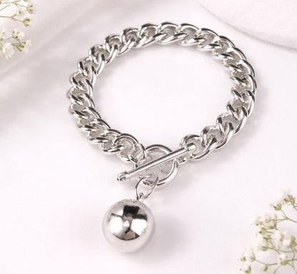 Silver Curb Link Bracelet with Ball Pendant