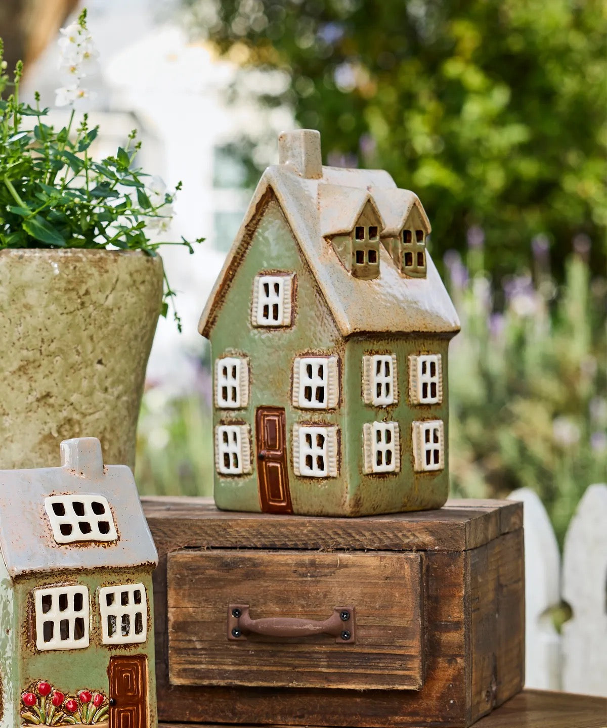 Devon Tea Light Cottage Tall Sage