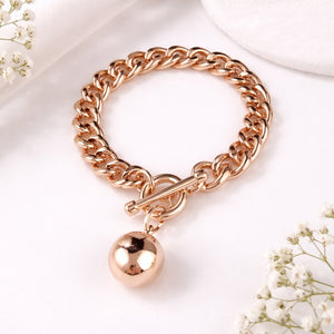Rose Gold Curb Link Bracelet with Ball Pendant