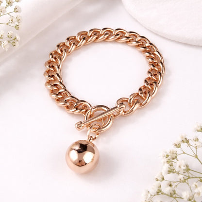Rose Gold Curb Link Bracelet with Ball Pendant