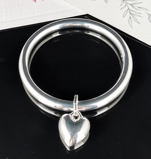 Fashion Bangle Silver with Puff Heart Charm 66mm