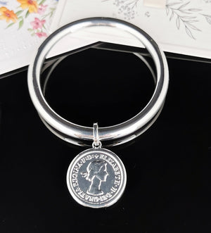 Fashion Bangle Silver with Coin Charm 66mm
